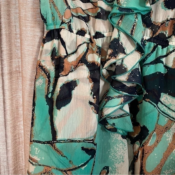 Mushka by Sienna Rose Inc Turquoise Abstract Pattern Ruffled Blouse Size Medium - Picture 9 of 15
